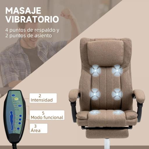 Silla de Oficina Reclinable y Giratoria con 6 Puntos de Masaje Vibratorio con Mando de Control 65x61x108-118 cm Marrón [3]
