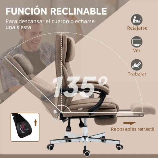Silla de Oficina Reclinable y Giratoria con 6 Puntos de Masaje Vibratorio con Mando de Control 65x61x108-118 cm Marrón [1]