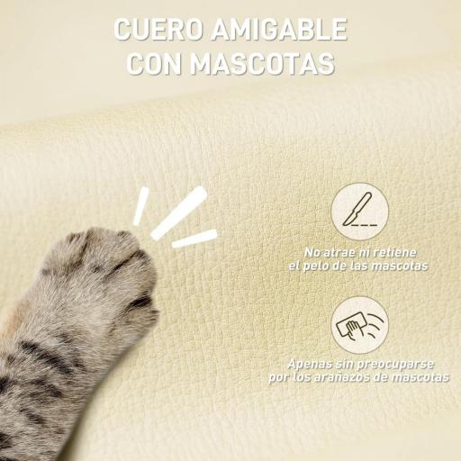 Silla de Escritorio con Reposapiés Respaldo Reclinable Acolchado Grueso Tapizada en Cuero Sintético Beige [3]