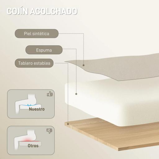 Silla de Escritorio con Reposapiés Respaldo Reclinable Acolchado Grueso Tapizada en Cuero Sintético Beige [4]