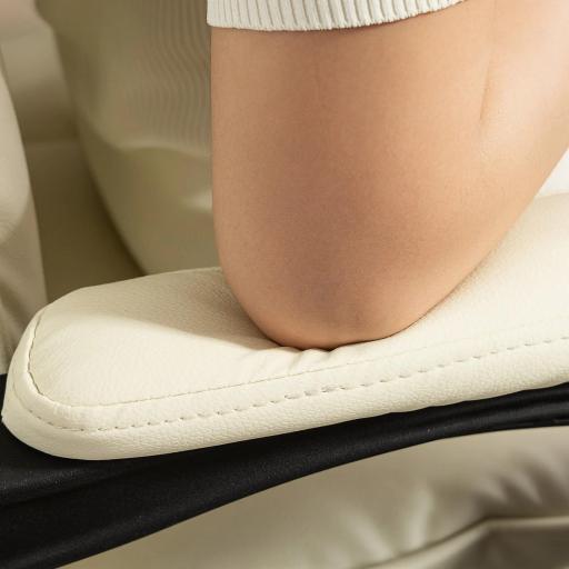 Silla de Escritorio con Reposapiés Respaldo Reclinable Acolchado Grueso Tapizada en Cuero Sintético Beige [7]