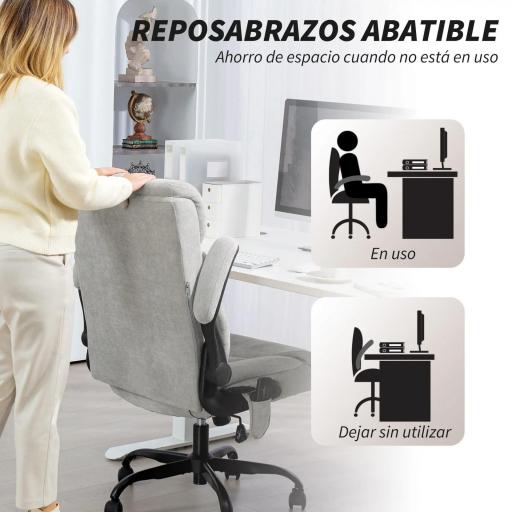 Silla de Oficina con Masaje Altura Ajustable y Reposabrazos Abatibles Tapizado Transpirable 66x67x113-121 cm Gris [5]