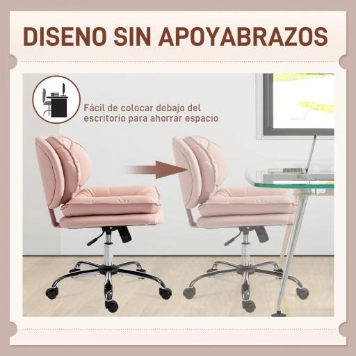 Silla de Oficina Piernas Cruzadas con Asiento Ancho Ruedas Altura Ajustable Doble Acolchado Función Basculante Rosa [4]
