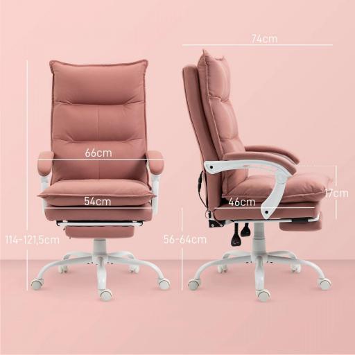 Silla de Masaje Reclinable con 6 Puntos de Masaje y 5 Modos con Función de Calefacción Ajustable 66x74x114-121,5 cm Rosa [1]