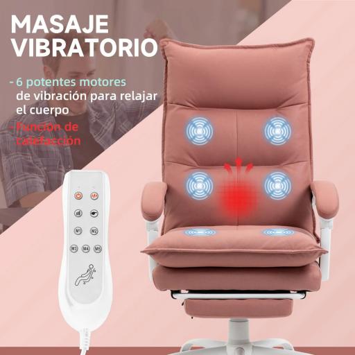 Silla de Masaje Reclinable con 6 Puntos de Masaje y 5 Modos con Función de Calefacción Ajustable 66x74x114-121,5 cm Rosa [3]