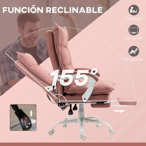 Silla de Masaje Reclinable con 6 Puntos de Masaje y 5 Modos con Función de Calefacción Ajustable 66x74x114-121,5 cm Rosa [6]