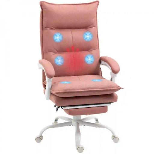 Silla de Masaje Reclinable con 6 Puntos de Masaje y 5 Modos con Función de Calefacción Ajustable 66x74x114-121,5 cm Rosa [9]