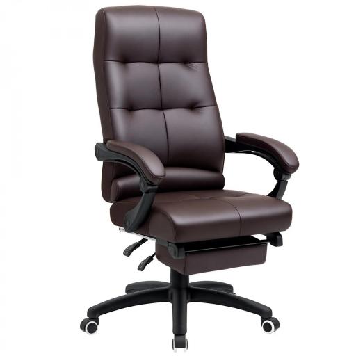 Silla de Oficina Giratoria Silla de Escritorio Reclinable Silla de Estudio Tapizada de PU con Altura Ajustable Reposabrazos Reposapiés 65x65x118-125 cm Marrón [7]