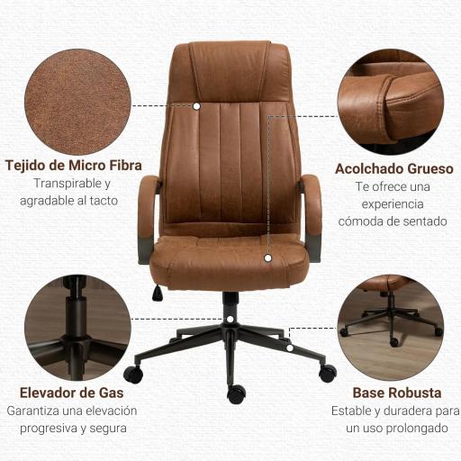 Silla de Escritorio Giratoria con Altura Ajustable Reposacabezas Reposabrazos y Respaldo 65x71,5x114-122 cm Marrón [4]