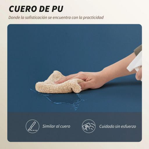 Silla de Escritorio con Reposapiés Respaldo Reclinable Alto Acolchado Grueso Tapizada en Cuero Sintético Ruedas Azul [5]