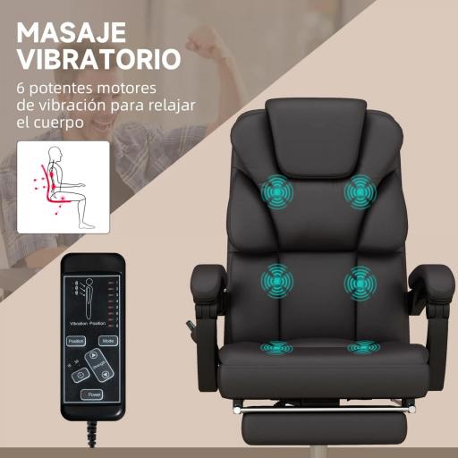 Silla de Oficina con 6 Puntos de Masaje Silla de Escritorio Reclinable de PU con Control Remoto 63x57x118-126 cm Marrón [4]