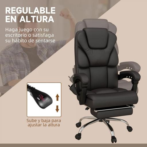 Silla de Oficina con 6 Puntos de Masaje Silla de Escritorio Reclinable de PU con Control Remoto 63x57x118-126 cm Marrón [3]