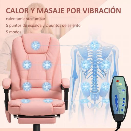 Silla de Oficina con 7 Puntos de Masaje con Reposapiés Retráctil Altura Ajustable Control Remoto y Tejido de PU Rosa [6]