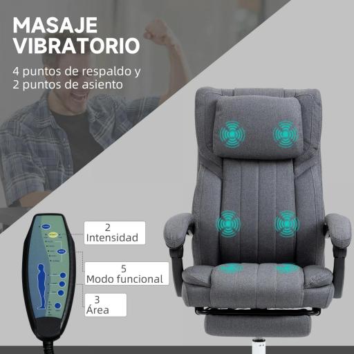 Silla de Oficina Reclinable y Giratoria con 6 Puntos de Masaje Vibratorio con Mando de Control 65x61x108-118 cm Gris [5]