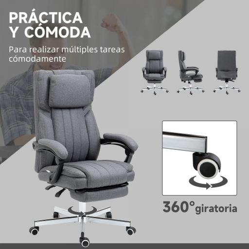 Silla de Oficina Reclinable y Giratoria con 6 Puntos de Masaje Vibratorio con Mando de Control 65x61x108-118 cm Gris [7]