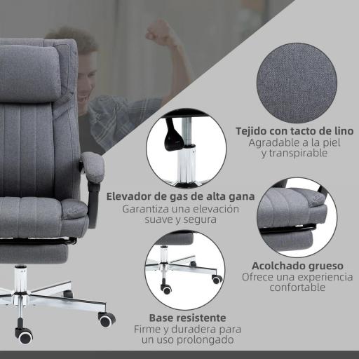 Silla de Oficina Reclinable y Giratoria con 6 Puntos de Masaje Vibratorio con Mando de Control 65x61x108-118 cm Gris [4]