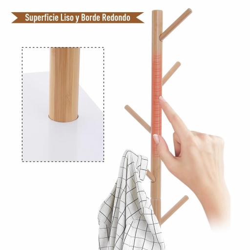 Perchero de Pie con Zapatero Colgador Tipo Árbol Moderno 6 Ganchos para Colgar Ropa Bolsa Banco con Almacenamiento Pasillo Entrada Bambú y MDF 40x30x180cm [3]