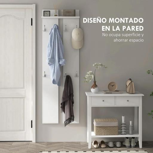 Perchero para Recibidor de Pared con 8 Ganchos y Estante para Entrada Pasillo 55x21,3x170 cm Blanco [5]