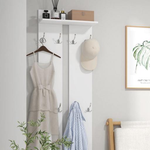 Perchero para Recibidor de Pared con 8 Ganchos y Estante para Entrada Pasillo 55x21,3x170 cm Blanco [3]
