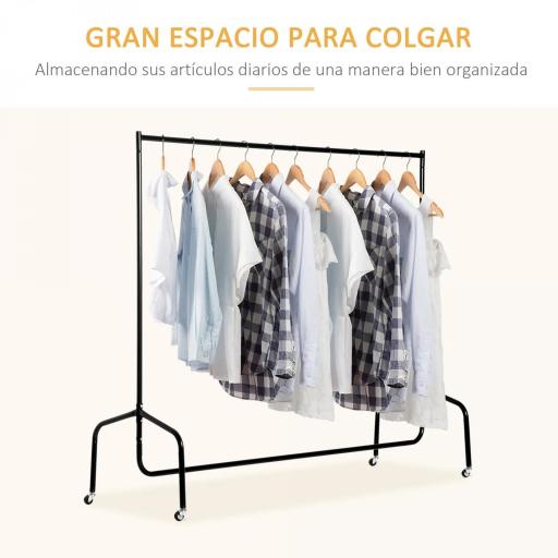 Burro para Ropa con Ruedas Perchero Burro para Ropa Metálico para Entrada Pasillo Dormitorio 150x60x170 cm Negro [2]