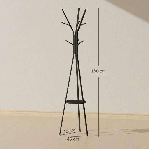 Perchero de Pie Forma de Árbol Perchero para Ropa de Metal con 9 Ganchos y Estante Perchero Vintage 45x45x180 cm Negro [1]