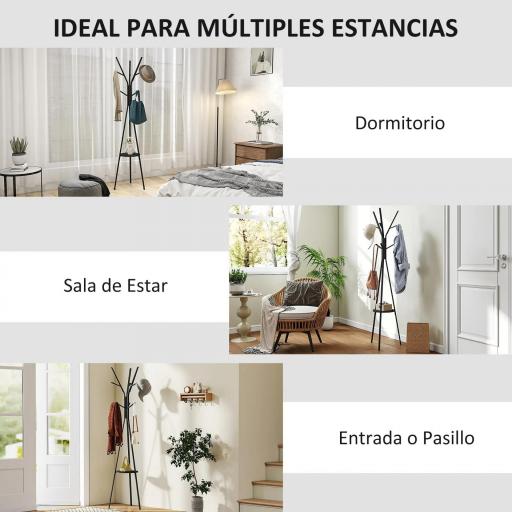 Perchero de Pie Forma de Árbol Perchero para Ropa de Metal con 9 Ganchos y Estante Perchero Vintage 45x45x180 cm Negro [3]