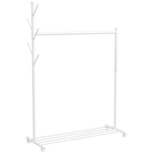 Burro para Ropa con Ruedas 5 Ganchos Barra para Colgar y Balda Inferior para Recibidor Entrada 120x43x171 cm Blanco [10]