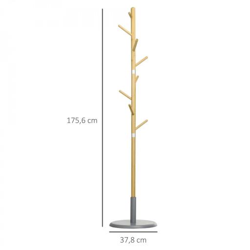 Perchero de Entrada Recibidor con 8 Ganchos para Colgar Ropas Bolsas en Forma de Árbol Ø37,8x175,6 cm Natural y Gris [1]