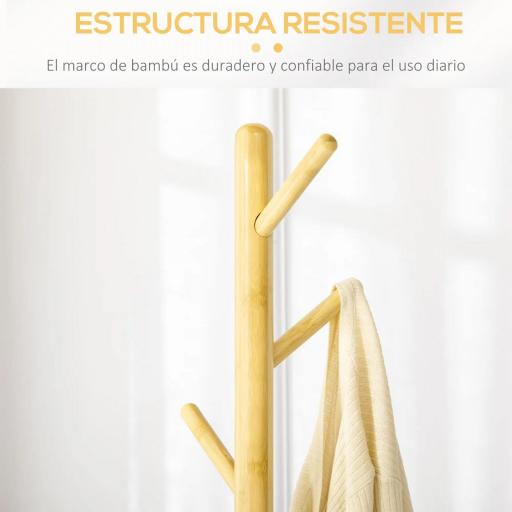 Perchero de Entrada Recibidor con 8 Ganchos para Colgar Ropas Bolsas en Forma de Árbol Ø37,8x175,6 cm Natural y Gris [2]