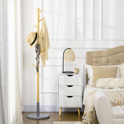 Perchero de Entrada Recibidor con 8 Ganchos para Colgar Ropas Bolsas en Forma de Árbol Ø37,8x175,6 cm Natural y Gris [4]