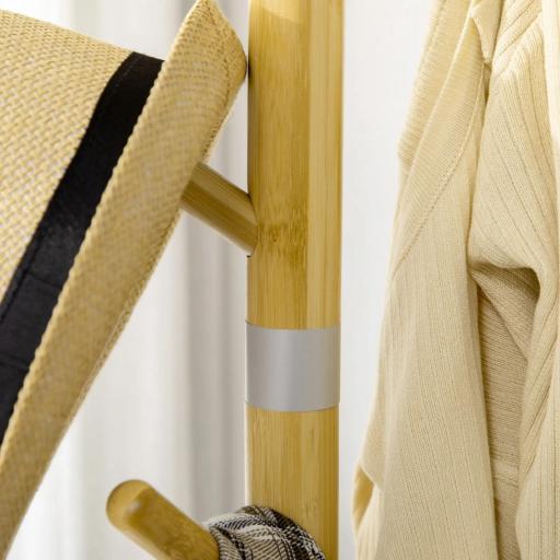 Perchero de Entrada Recibidor con 8 Ganchos para Colgar Ropas Bolsas en Forma de Árbol Ø37,8x175,6 cm Natural y Gris [7]