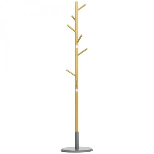 Perchero de Entrada Recibidor con 8 Ganchos para Colgar Ropas Bolsas en Forma de Árbol Ø37,8x175,6 cm Natural y Gris [9]