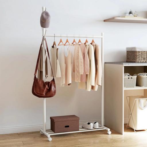 Burro para Ropa con Ruedas 5 Ganchos Barra para Colgar y Balda Inferior para Recibidor Entrada 86x43x171 cm Blanco