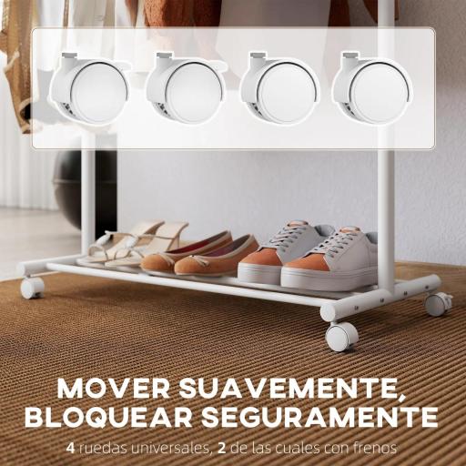 Burro para Ropa con Ruedas 5 Ganchos Barra para Colgar y Balda Inferior para Recibidor Entrada 86x43x171 cm Blanco [3]