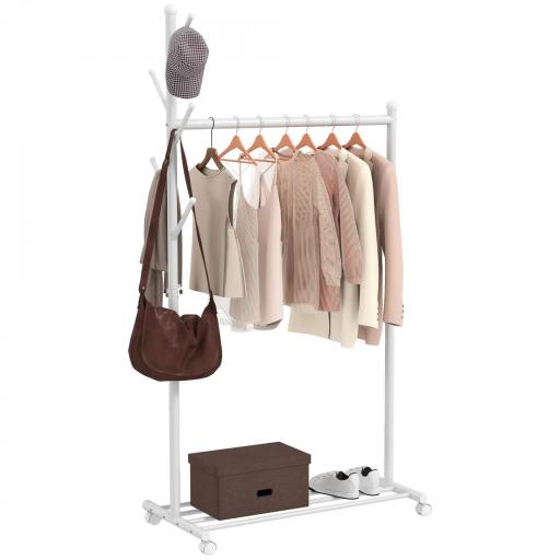 Burro para Ropa con Ruedas 5 Ganchos Barra para Colgar y Balda Inferior para Recibidor Entrada 86x43x171 cm Blanco [8]