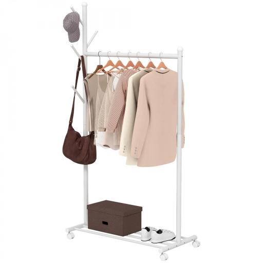 Burro para Ropa con Ruedas 5 Ganchos Barra para Colgar y Balda Inferior para Recibidor Entrada 86x43x171 cm Blanco [9]