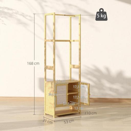 Perchero de Bambú con Armario Zapatero Barra para Colgar Estante Ajustable para Entrada Pasillo 53x31x168 cm Natural [1]