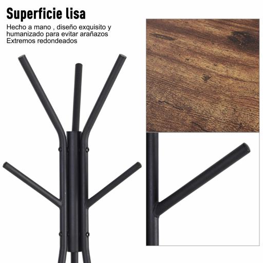 Perchero de Pie Metálico Perchero en Forma de Árbol Dormitorio Oficina para Colgar Ropa Bolsas Sombrero 6 Ganchos con 2 Estantes 32.5x45.5x182cm [3]