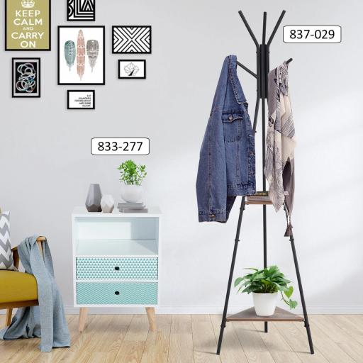 Perchero de Pie Metálico Perchero en Forma de Árbol Dormitorio Oficina para Colgar Ropa Bolsas Sombrero 6 Ganchos con 2 Estantes 32.5x45.5x182cm [4]