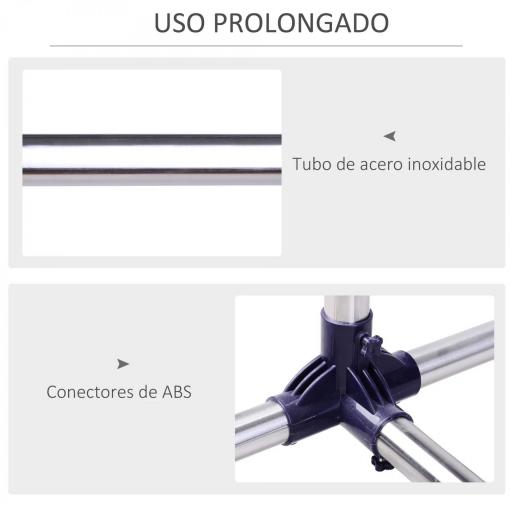Perchero Acero Inox Colgador Ropa 4 Ruedas Alto y Largo Regulables 95x45x170cm [3]