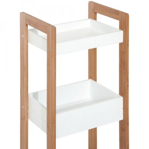 Estantería de Baño con 3 Estantes Organizador de Almacenaje Bambú para Cocina Sala de Estar Lavadero 27,5x20,8x74 cm Color Blanco y Natural [4]