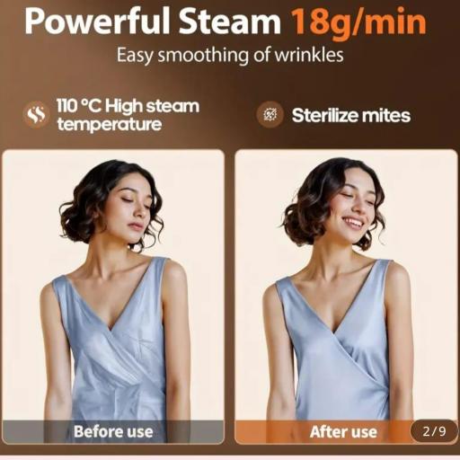 Vaporizador de ropa de mano modelo 2025 | Tanque de agua grande de 260 ml, vapor de alta temperatura de 110 °C, eliminación del 99% de bacterias y ácaros del polvo, combina la planchado y el vaporizado colgando, regalo perfecto para Navidad y Halloween [7]