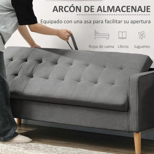 Sofá de 3 Plazas Acolchado con 3 Cojines y Reposabrazos Espacio de Almacenaje Estilo Moderno para Salón Dormitorio 166,5x62x82 cm Gris [4]