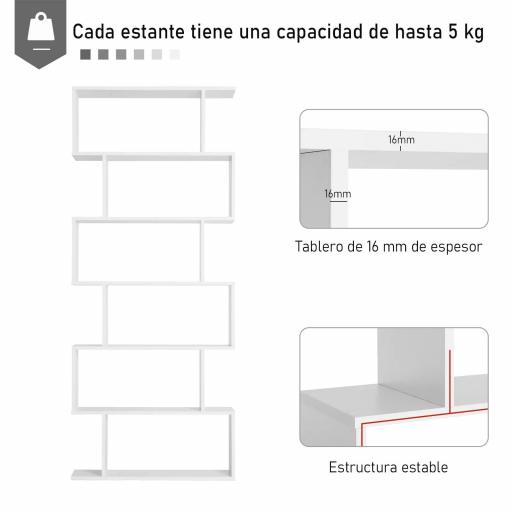 Estantería para Libros Moderna Librería con 6 Estantes para Comedor Salón Estudio 80x23x192 cm Blanco [4]