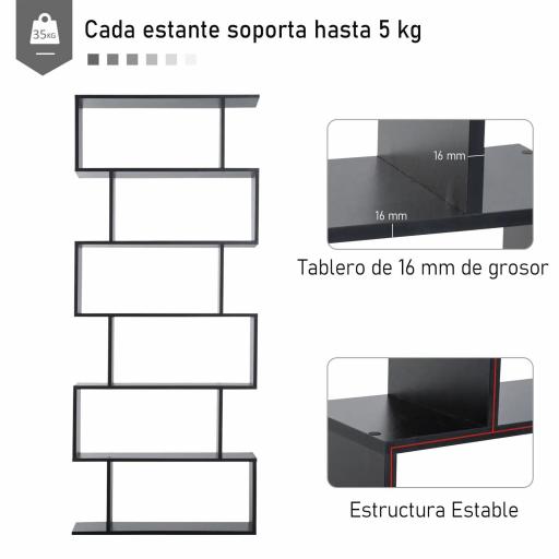 Estantería para Libros Moderna Librería con 6 Estantes para Comedor Salón Estudio 80x23x192 cm Negro [2]