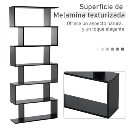 Estantería para Libros Moderna Librería con 6 Estantes para Comedor Salón Estudio 80x23x192 cm Negro [3]