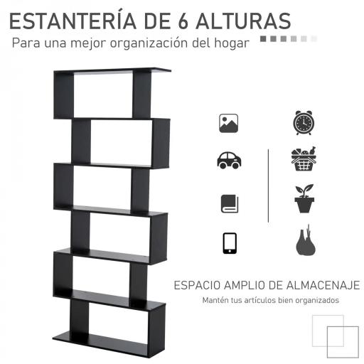 Estantería para Libros Moderna Librería con 6 Estantes para Comedor Salón Estudio 80x23x192 cm Negro [4]