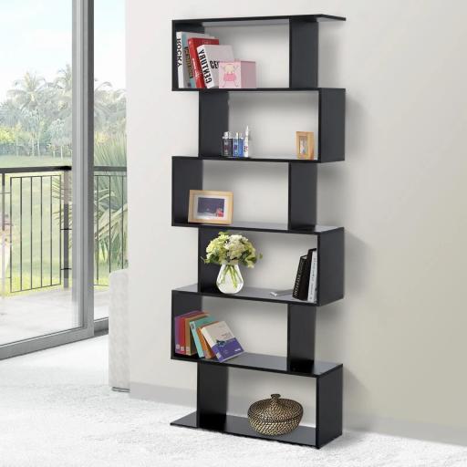 Estantería para Libros Moderna Librería con 6 Estantes para Comedor Salón Estudio 80x23x192 cm Negro [5]