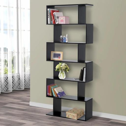 Estantería para Libros Moderna Librería con 6 Estantes para Comedor Salón Estudio 80x23x192 cm Negro [6]