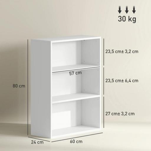 Estantería con 2 Ajustables y Sistema Antivuelco para Oficina Salón o Dormitorio 60x24x80 cm Blanco [1]